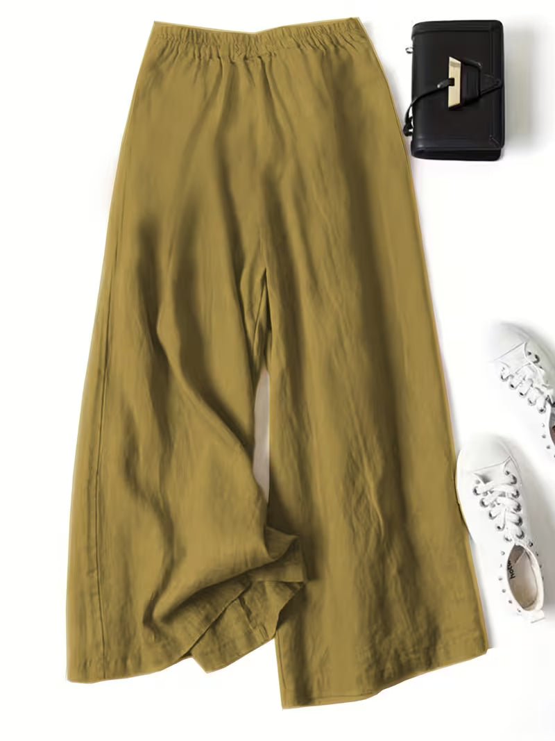 Linen Wide-Leg Ankle Pants, Breathable Thin Loose -Linen Skort, Ethnic Vintage Style Pants, High-Quality Summer Flowy Loose Breathable Trousers