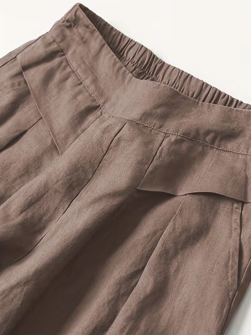 Linen Wide-Leg Ankle Pants, Breathable Thin Loose -Linen Skort, Ethnic Vintage Style Pants, High-Quality Summer Flowy Loose Breathable Trousers