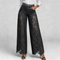 High-Waisted Wide-Leg Pants for Women, Spring/Summer Fashionable and Versatile, Hollow Lace Patchwork Denim Draped Pants for Women