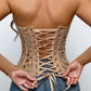 Corset-Style Shaping Underwear with Irregular Lace, Fishbone Design, And Mesh Patchwork Print