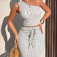 Women'S Summer Casual Striped Off-Shoulder Ruffled Short Top And Ruffled Mermaid Skirt 2pcs Set