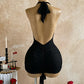 Sexy Women'S Ruffle Backless Halter Neck Slim Mini Dress