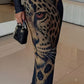 Women's Leopard Print Tiger Print Dress, Elegant Long Skirt with Leopard Print and Fitted Hip Design, Sexy Slim-fit Long Sleeves, Suitable for All Seasons Including Spring, Summer, Autumn, and Winter. Perfect for Beach Vacations, Outings