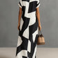 Women's Irregular Geometric Print Lapel Short Sleeve Long Shirt Dress