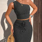 Women'S Summer Casual Striped Off-Shoulder Ruffled Short Top And Ruffled Mermaid Skirt 2pcs Set