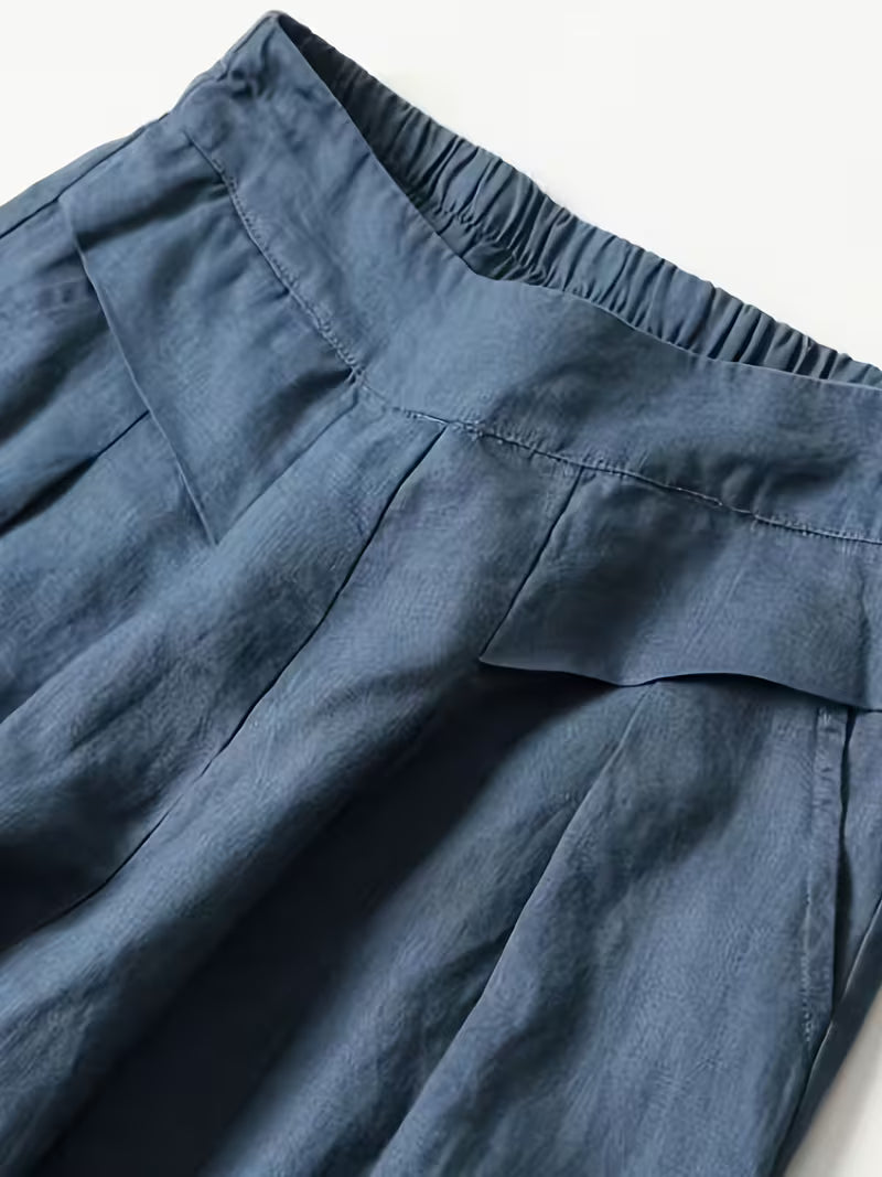 Linen Wide-Leg Ankle Pants, Breathable Thin Loose -Linen Skort, Ethnic Vintage Style Pants, High-Quality Summer Flowy Loose Breathable Trousers