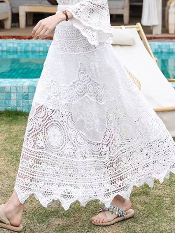 Boho Chic Crochet Lace Midi Skirt