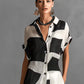 Women's Irregular Geometric Print Lapel Short Sleeve Long Shirt Dress