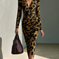 Women'S Brown & Black Leopard Print Deep-V Slim-Fit Dress | Retro Wild Style, Suitable for Luxury Social Events, Party Occasions, And Daily Streetwear
