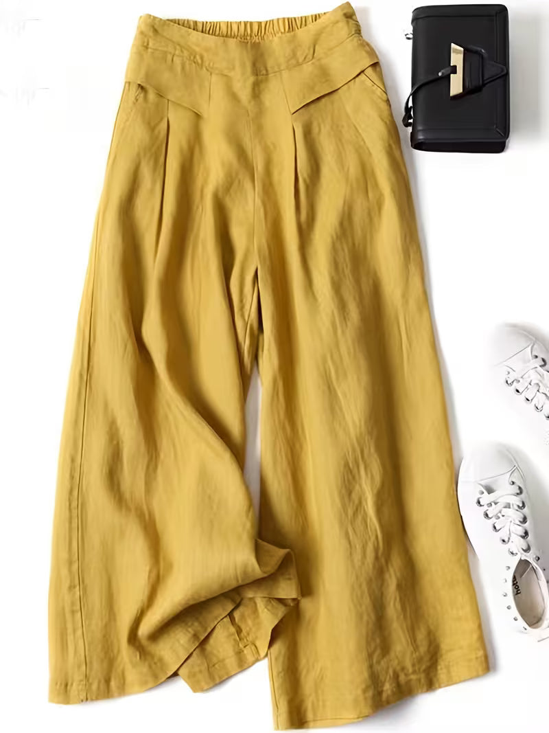 Linen Wide-Leg Ankle Pants, Breathable Thin Loose -Linen Skort, Ethnic Vintage Style Pants, High-Quality Summer Flowy Loose Breathable Trousers