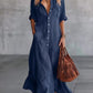 Womens Sexy Retro Shirt Dress Summer Button Maxi Dress Stretchy Slim Fit Long Dress Elegant Linen Feel Big Hem Sun Dress French Style Beach Vacation Outfits Fashion Casual Flowy Party Dress with Pockets for Ladies Chic Holiday Gown