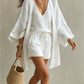3pcs Set Women's Loose Summer Cardigan + V-neck Halter Top + Drawstring Shorts -