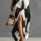 Women's Irregular Geometric Print Lapel Short Sleeve Long Shirt Dress