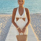 Women'S Starfish Detail Crochet Halter Maxi Dress, with Cutout Waist And Side Slit, Perfect for Beach Vacations, Resort Styling, Summer Parties, And Tropical Getaways