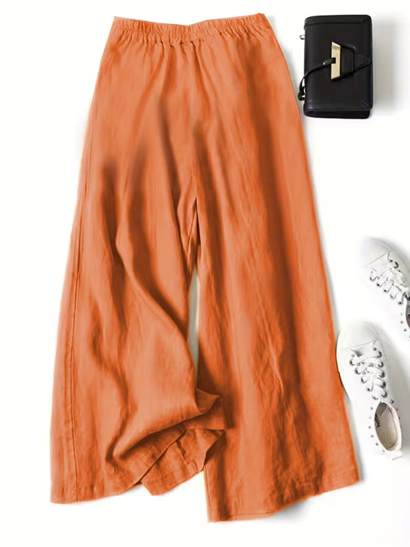 Linen Wide-Leg Ankle Pants, Breathable Thin Loose -Linen Skort, Ethnic Vintage Style Pants, High-Quality Summer Flowy Loose Breathable Trousers