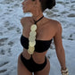 Women'S Sexy Solid Neck Sequin One-Piece Swimsuit