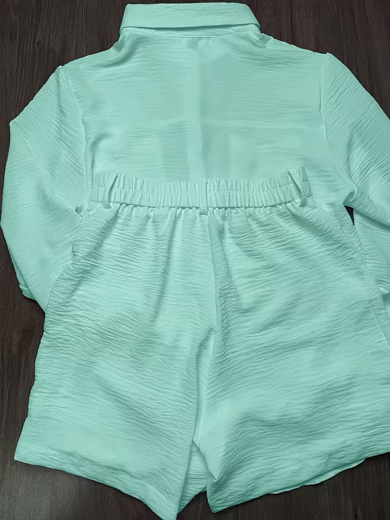 Women'S Solid Color Shirt Shorts Set