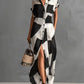 Women's Irregular Geometric Print Lapel Short Sleeve Long Shirt Dress