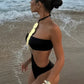 Women'S Sexy Solid Neck Sequin One-Piece Swimsuit