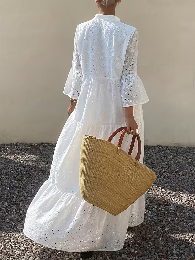 Women's Elegant Maxi Dress - Three-Quarter Sleeve Formal & Casual Gown, Flowy Long Dress for Parties, Office, Everyday - Lightweight & Easy-Care Women's Clothing, Office Attire, Loose Fit, Durable Material, Stylish Gown, Fashion Lovers