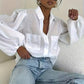 Ling Shuang Jiang BK0828006 Women'S Elegant Shirt - A White Collared Semi-Formal Top, Suitable for Both Casual And Formal Wear, Machine Washable, Versatile Solid Color Classic Button-Up, Made from Easy-Care Fabric