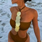 Women's Sexy Solid Neck Sequin 1pc Swimsuit