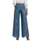 High-Waisted Wide-Leg Pants for Women, Spring/Summer Fashionable and Versatile, Hollow Lace Patchwork Denim Draped Pants for Women