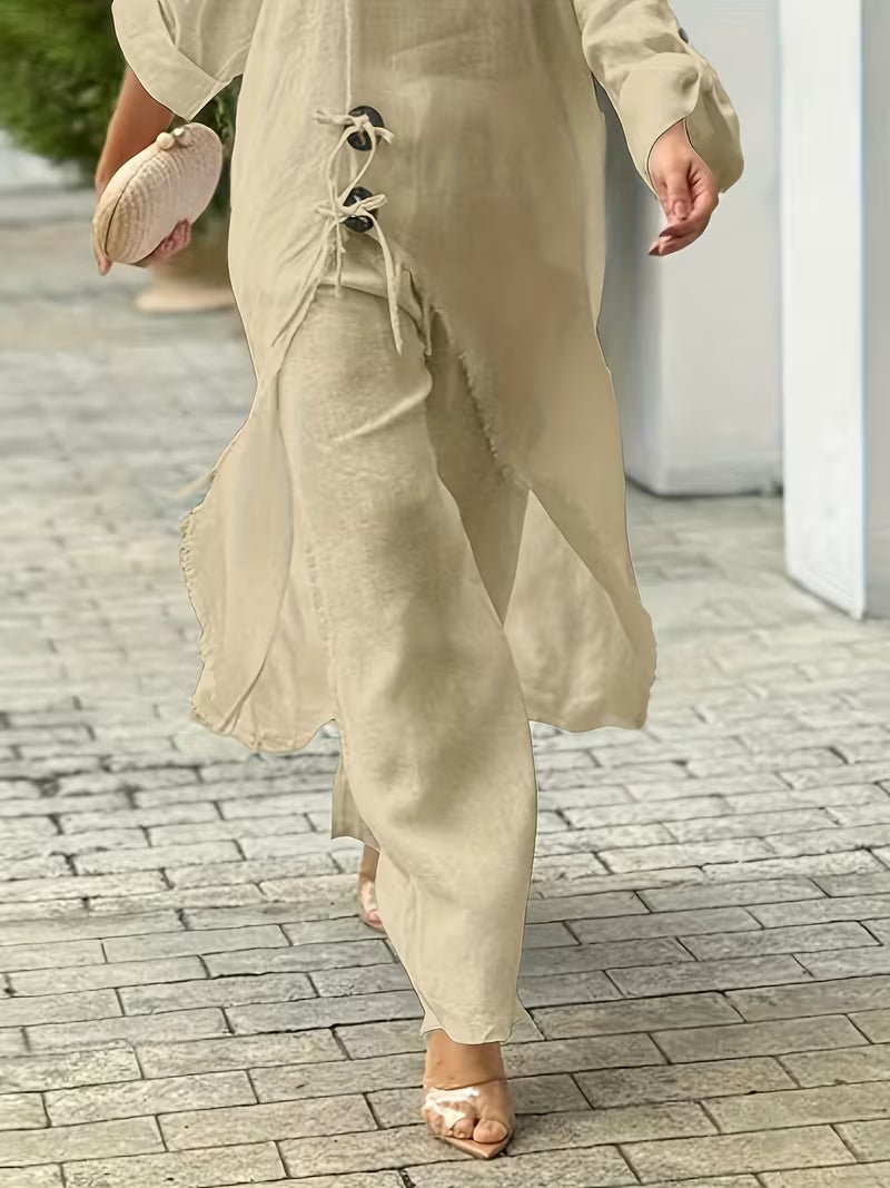 2pcs Strapless Long Sleeve Top And Wide Leg Pants Set