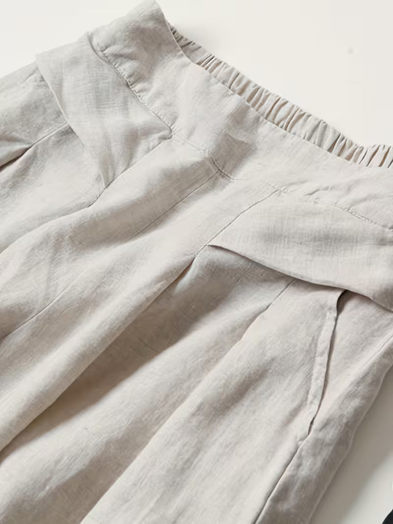 Linen Wide-Leg Ankle Pants, Breathable Thin Loose -Linen Skort, Ethnic Vintage Style Pants, High-Quality Summer Flowy Loose Breathable Trousers