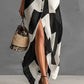 Women's Irregular Geometric Print Lapel Short Sleeve Long Shirt Dress