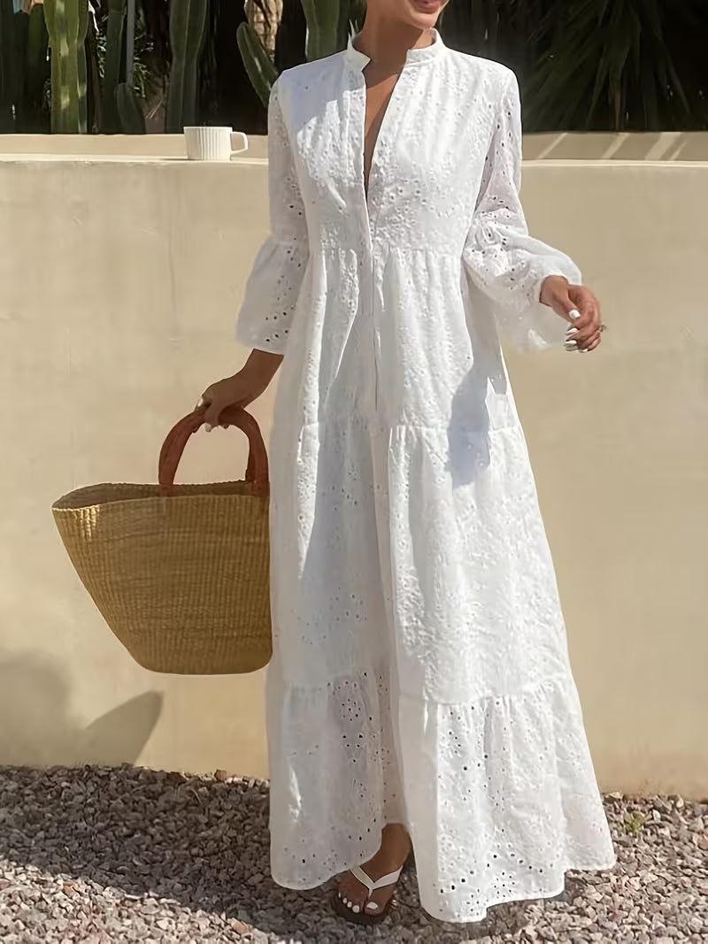 Women's Elegant Maxi Dress - Three-Quarter Sleeve Formal & Casual Gown, Flowy Long Dress for Parties, Office, Everyday - Lightweight & Easy-Care Women's Clothing, Office Attire, Loose Fit, Durable Material, Stylish Gown, Fashion Lovers