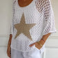 Women's Loose Hollow-Out Star Cover-Up, Round Neck Shirt, Summer Swimwear Cover-Up