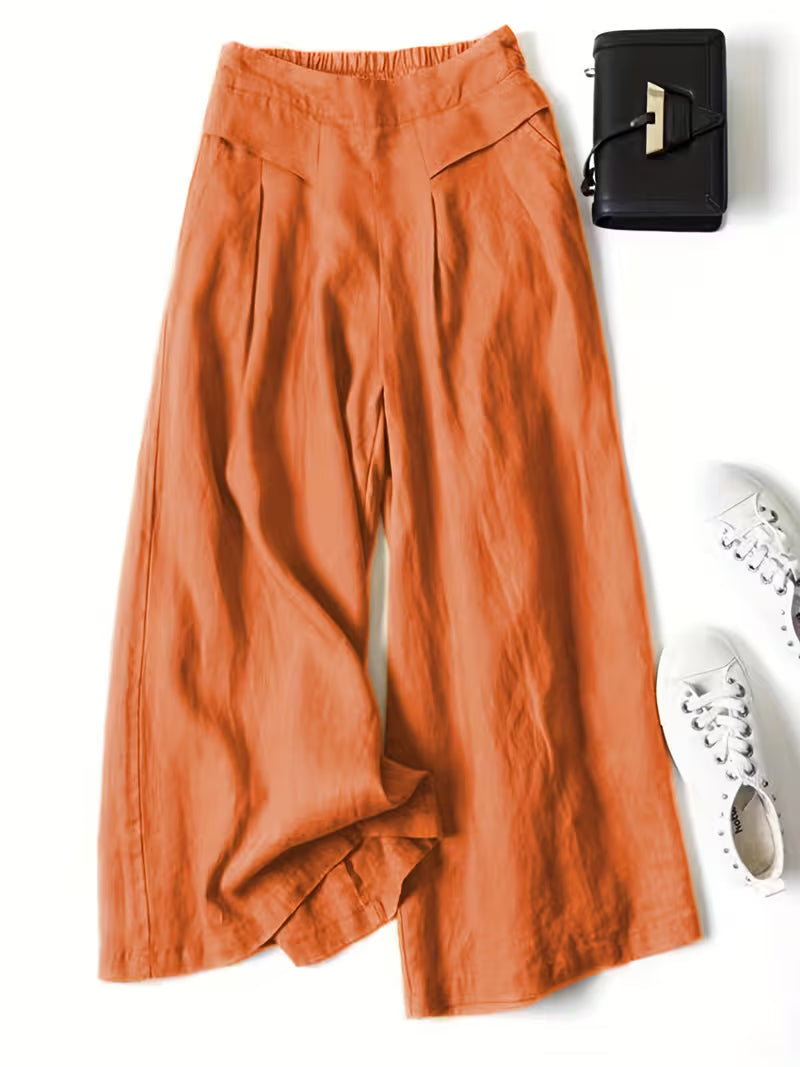 Linen Wide-Leg Ankle Pants, Breathable Thin Loose -Linen Skort, Ethnic Vintage Style Pants, High-Quality Summer Flowy Loose Breathable Trousers