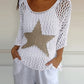 Women's Loose Hollow-Out Star Cover-Up, Round Neck Shirt, Summer Swimwear Cover-Up