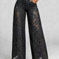 High-Waisted Wide-Leg Pants for Women, Spring/Summer Fashionable and Versatile, Hollow Lace Patchwork Denim Draped Pants for Women