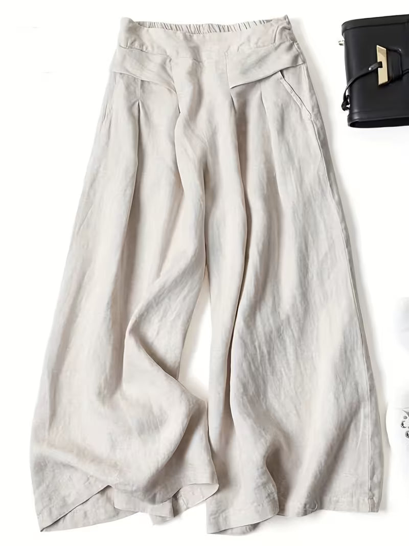 Linen Wide-Leg Ankle Pants, Breathable Thin Loose -Linen Skort, Ethnic Vintage Style Pants, High-Quality Summer Flowy Loose Breathable Trousers