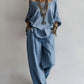 American Luxury High-End Women'S Clothing Boutique 2026 New Summer European And American Style Women'S Two-Piece Suit, Casual Loose One-Shoulder Three-Quarter Sleeve Top And Wide-Leg Pants