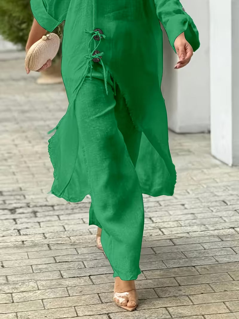 2pcs Strapless Long Sleeve Top And Wide Leg Pants Set