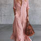 Womens Sexy Retro Shirt Dress Summer Button Maxi Dress Stretchy Slim Fit Long Dress Elegant Linen Feel Big Hem Sun Dress French Style Beach Vacation Outfits Fashion Casual Flowy Party Dress with Pockets for Ladies Chic Holiday Gown