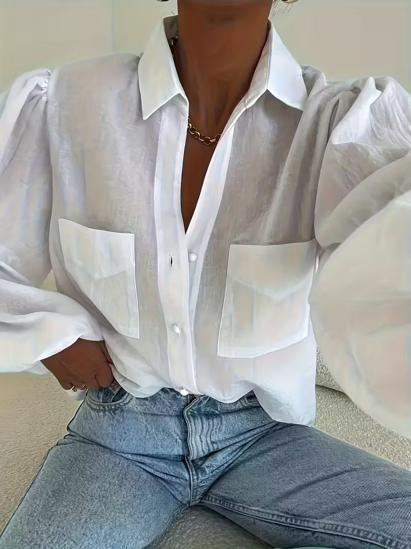 Ling Shuang Jiang BK0828006 Women'S Elegant Shirt - A White Collared Semi-Formal Top, Suitable for Both Casual And Formal Wear, Machine Washable, Versatile Solid Color Classic Button-Up, Made from Easy-Care Fabric