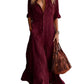 Womens Sexy Retro Shirt Dress Summer Button Maxi Dress Stretchy Slim Fit Long Dress Elegant Linen Feel Big Hem Sun Dress French Style Beach Vacation Outfits Fashion Casual Flowy Party Dress with Pockets for Ladies Chic Holiday Gown