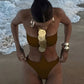Women's Sexy Solid Neck Sequin 1pc Swimsuit