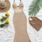 Women' Boho Hollow Out Crochet Maxi Dress - Halter Neck Mermaid Beach Dress with Backless Cover Up, Sleeveless Semi-Sheer Sundress Suitable for Vacation Pool Party, Poolside Wedding Guest Dress, Holiday Travel Dress