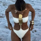 Women'S Sexy Solid Neck Sequin One-Piece Swimsuit