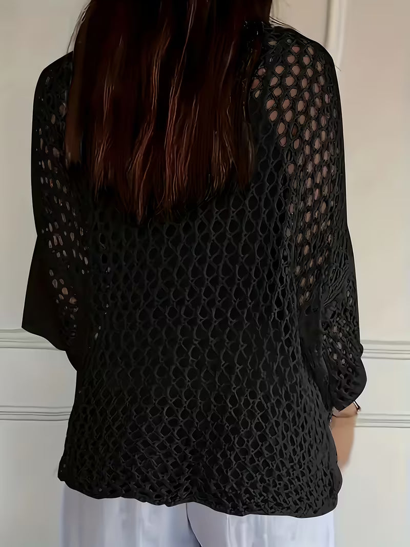 Women's Loose Hollow-Out Star Cover-Up, Round Neck Shirt, Summer Swimwear Cover-Up