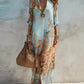 Casual Random Printed Lapel Button Long Slim-Fit Dress