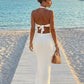 Women'S Starfish Detail Crochet Halter Maxi Dress, with Cutout Waist And Side Slit, Perfect for Beach Vacations, Resort Styling, Summer Parties, And Tropical Getaways