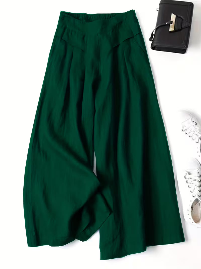 Linen Wide-Leg Ankle Pants, Breathable Thin Loose -Linen Skort, Ethnic Vintage Style Pants, High-Quality Summer Flowy Loose Breathable Trousers