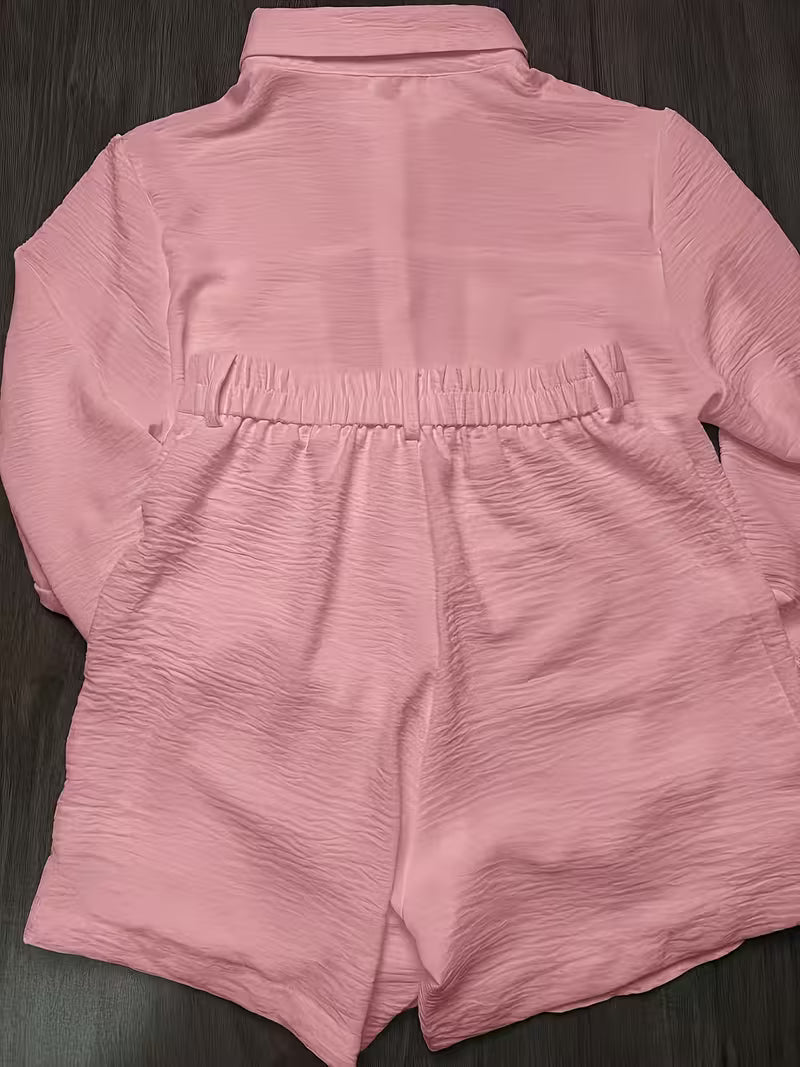 Women'S Solid Color Shirt Shorts Set