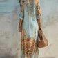 Casual Random Printed Lapel Button Long Slim-Fit Dress